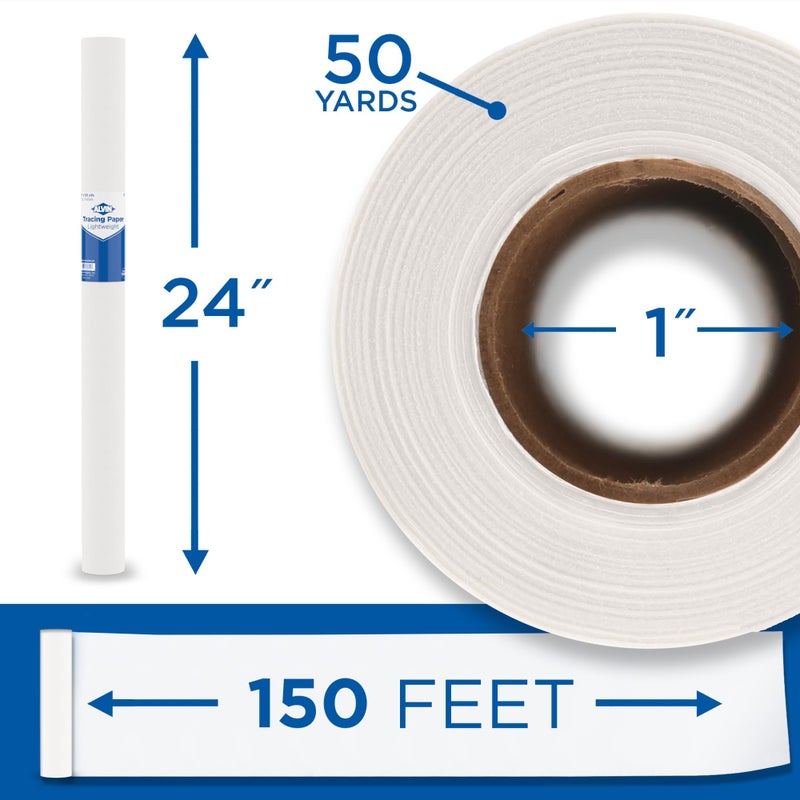 ALVIN 55W-J Lightweight Tracing Paper Roll, White, Suitable with Ink, Charcoal, Felt Tip Pen, for Sketching or Detailing - 24 Inches, 50 Yards, 1-inch Core - Image 2